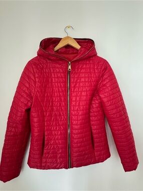 Made in Italy Red Lightweight Hooded Puffer Jacket Quilted Full Zip Size M
